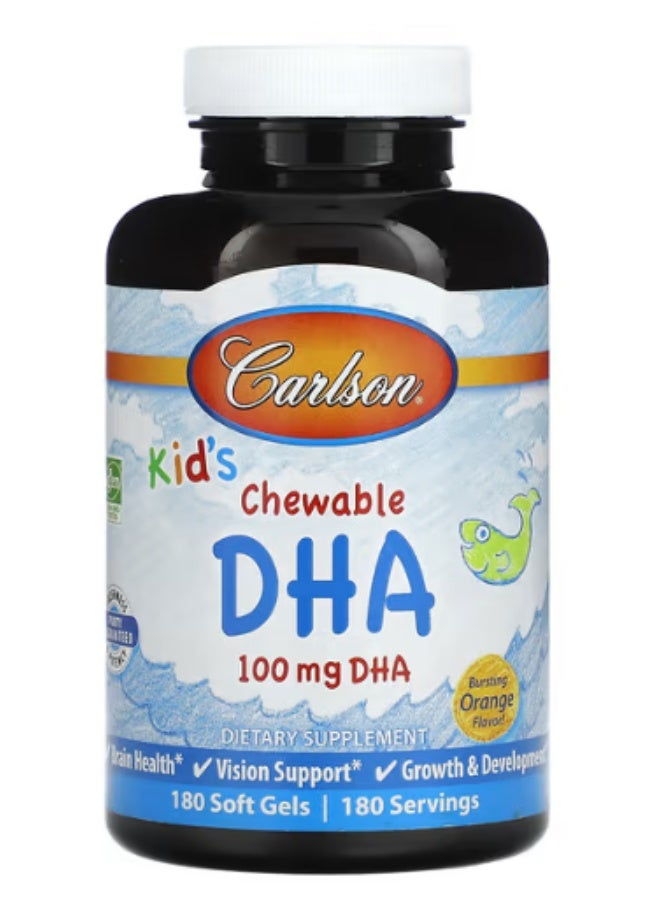 كارلسون، أقراص قابلة للمضغ للأطفال بنكهة البرتقال المنعش، 100 ملغ، 180 كبسولة هلامية